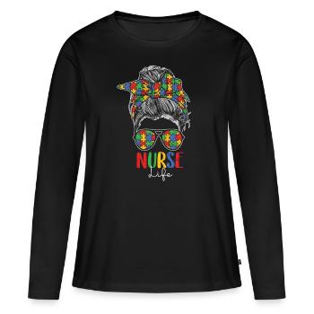 Autisme - T-shirt manches longues Premium bio Femme - noir - Devant - Julia (174cm)