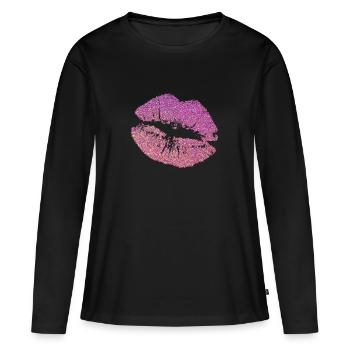 Glitzer Lippen - Frauen Premium Bio Langarmshirt - Schwarz - Vorne - Julia (174cm)