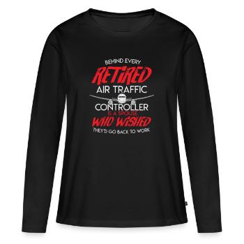 Retraite du trafic aérien Air Controller Airplane - T-shirt manches longues Premium bio Femme - noir - Devant - Julia (174cm)