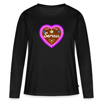 T-shirt Coeur en pain d’épices Heart Servus Edelweiss - T-shirt manches longues Premium bio Femme - noir - Devant - Julia (174cm)