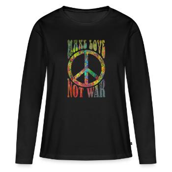 FAITES L’AMOUR - PAS LA GUERRE - T-shirt manches longues Premium bio Femme - noir - Devant - Julia (174cm)