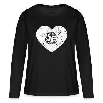 Diskokugel Disko Tanz Liebe Herz - Frauen Premium Bio Langarmshirt - Schwarz - Vorne - Julia (174cm)