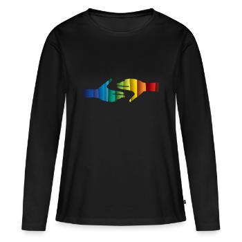 Deux mains se serrent la main - T-shirt manches longues Premium bio Femme - noir - Devant - Julia (174cm)