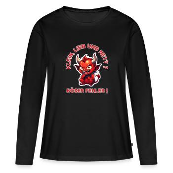 Petit, doux et agréable ? Mauvaise erreur ! petit diable - T-shirt manches longues Premium bio Femme - noir - Devant - Julia (174cm)