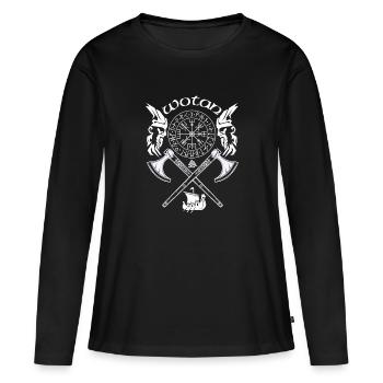 Wotan-VIKING-Viking SYMBOLES-RUNES VIKINGS - T-shirt manches longues Premium bio Femme - noir - Devant - Julia (174cm)