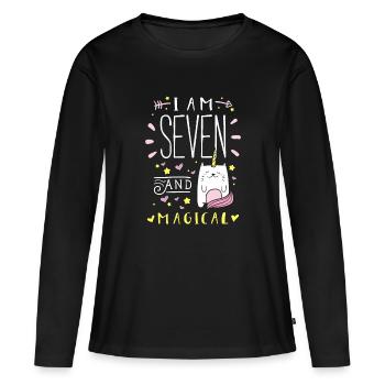Cute 7 Year Old Girl Caticorn Birthday - Women's Premium Organic Long Sleeve Shirt - black - Front - Julia (174cm)