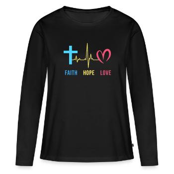 Glaube Hoffnung Liebe Christian Herzschlag - Frauen Premium Bio Langarmshirt - Schwarz - Vorne - Julia (174cm)
