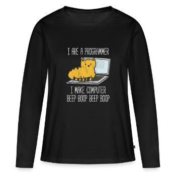 Ich bin Programmierer Ich mache Computer Beep Boop - Frauen Premium Bio Langarmshirt - Schwarz - Vorne - Julia (174cm)