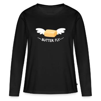 Butterfliegenstange der Butter mit Flügeln Butterfliege - Frauen Premium Bio Langarmshirt - Schwarz - Vorne - Julia (174cm)