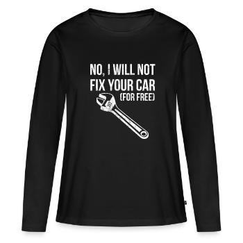 Mécanicien drôle Non, je ne réparerai pas votre voiture gratuitement - T-shirt manches longues Premium bio Femme - noir - Devant - Julia (174cm)
