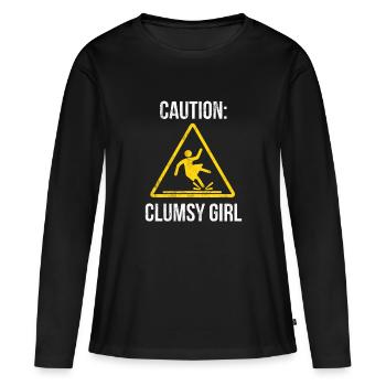 Vorsicht ungeschicktes Mädchen lustig für unfallanfällige Mädchen - Frauen Premium Bio Langarmshirt - Schwarz - Vorne - Julia (174cm)
