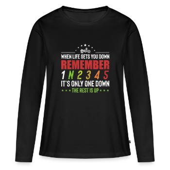 Motorrad Lustige Motorrad-Gangschaltung - Frauen Premium Bio Langarmshirt - Schwarz - Vorne - Julia (174cm)