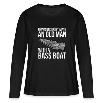 Unterschätze niemals einen alten Mann mit Bassboot - Frauen Premium Bio Langarmshirt - Schwarz - Vorne - Julia (174cm)