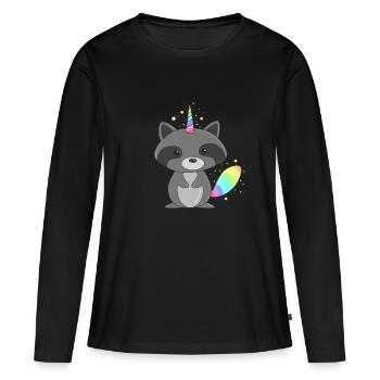 T-shirt animal hybride scintillant racoonicorn magique - T-shirt manches longues Premium bio Femme - noir - Devant - Julia (174cm)