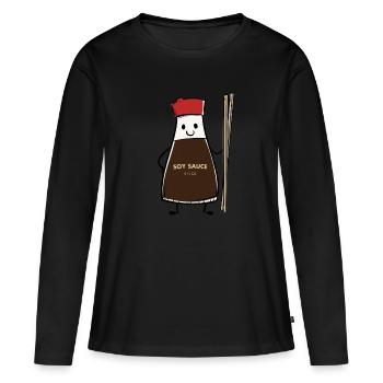 Baguettes Asiatiques Condiment Bouteille Sauce Soja - T-shirt manches longues Premium bio Femme - noir - Devant - Julia (174cm)