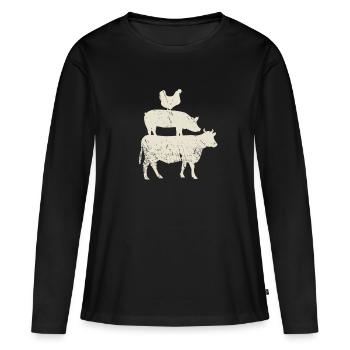 Animaux de la ferme empilés. Amant de viande de coq cochon vache - T-shirt manches longues Premium bio Femme - noir - Devant - Julia (174cm)