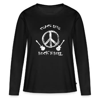 T-shirt drôle Rock'N Roll Peace Love et Rock and Roll - T-shirt manches longues Premium bio Femme - noir - Devant - Julia (174cm)