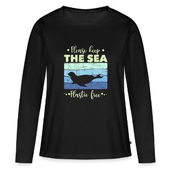 Seal Please Keep The Sea Plastic Free - Retro - T-shirt manches longues Premium bio Femme - noir - Devant - Julia (174cm)