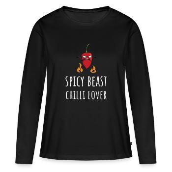 Ventilateur de sauce aux piments forts Spicy Beast Chilli Lover Fun - T-shirt manches longues Premium bio Femme - noir - Devant - Julia (174cm)
