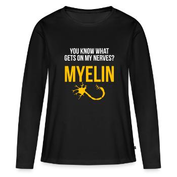 Myelin monte sur mes nerfs - Blague scientifique drôle - T-shirt manches longues Premium bio Femme - noir - Devant - Julia (174cm)