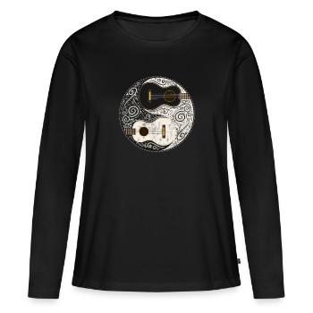 Neuheit Yin Yang Ukulele Gitarrenbass - Frauen Premium Bio Langarmshirt - Schwarz - Vorne - Julia (174cm)