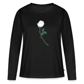 Rose blanche Times Up Metoo - T-shirt manches longues Premium bio Femme - noir - Devant - Julia (174cm)