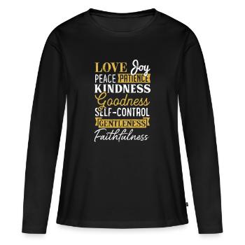 Die Frucht des Geistes - Christliche Bibelverse - Frauen Premium Bio Langarmshirt - Schwarz - Vorne - Julia (174cm)