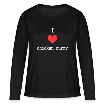 J’aime poulet Curry Coeur Cadeau drôle - T-shirt manches longues Premium bio Femme - noir - Devant - Julia (174cm)