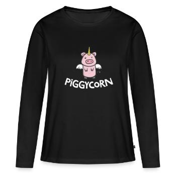 Licorne Cochon Volant Drôle Piggycorn Mignon - T-shirt manches longues Premium bio Femme - noir - Devant - Julia (174cm)