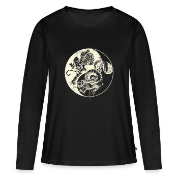 Tatouage Dragon Vs Tiger! Combat de bête Yin et Yang - T-shirt manches longues Premium bio Femme - noir - Devant - Julia (174cm)