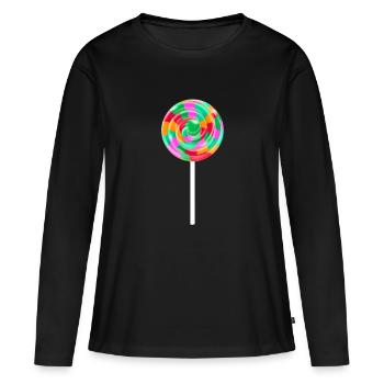 Lollipop Stick Swirl Sweet Candy Tee - Frauen Premium Bio Langarmshirt - Schwarz - Vorne - Julia (174cm)