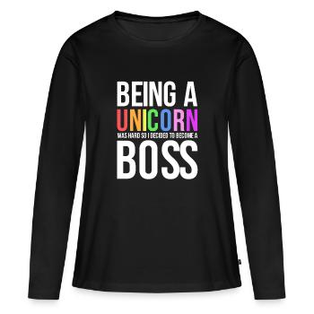 Funny Bosses Day Gift Licorne Boss Women Manager - T-shirt manches longues Premium bio Femme - noir - Devant - Julia (174cm)