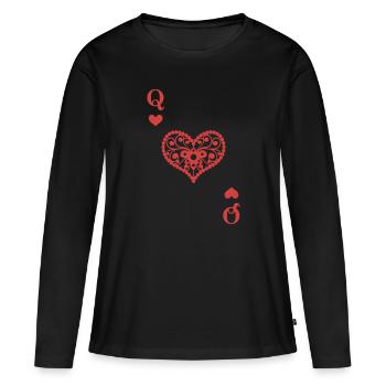 Queen Of Hearts Texas Hold'Em Poker Playing Card - Women's Premium Organic Long Sleeve Shirt - black - Front - Julia (174cm)