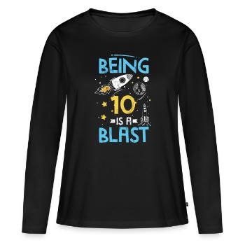 Fusée du système solaire pour l'espace anniversaire étant 10 ans - T-shirt manches longues Premium bio Femme - noir - Devant - Julia (174cm)