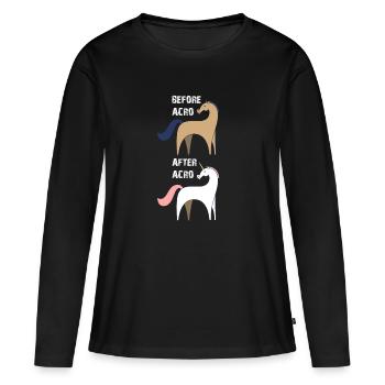 Vorher Nachher Acro Donkey Horse Vs Unicorn Funny - Frauen Premium Bio Langarmshirt - Schwarz - Vorne - Julia (174cm)