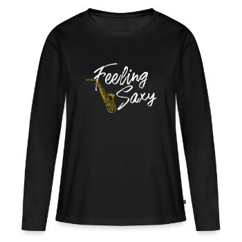 Feeling Saxy Funny Saxaphone - Women's Premium Organic Long Sleeve Shirt - black - Front - Julia (174cm)