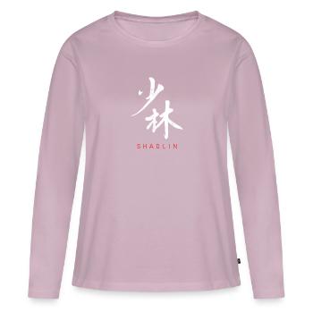 Shaolin dans la calligraphie de caractères chinois - T-shirt manches longues Premium bio Femme - rose poudré - Devant - Julia (174cm)