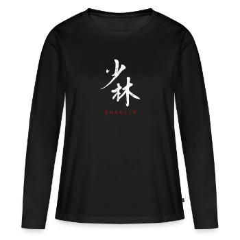 Shaolin dans la calligraphie de caractères chinois - T-shirt manches longues Premium bio Femme - noir - Devant - Julia (174cm)