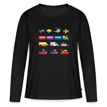 Trains Véhicules d’urgence Camions Voitures et bateaux - T-shirt manches longues Premium bio Femme - noir - Devant - Julia (174cm)