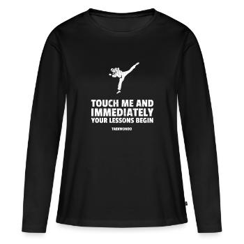 Uniforme d'arts martiaux Tae Kwon Do Sparring Gear - T-shirt manches longues Premium bio Femme - noir - Devant - Julia (174cm)