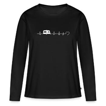 Rv Camper Heartbeat Camping Urlaub Design - Frauen Premium Bio Langarmshirt - Schwarz - Vorne - Julia (174cm)