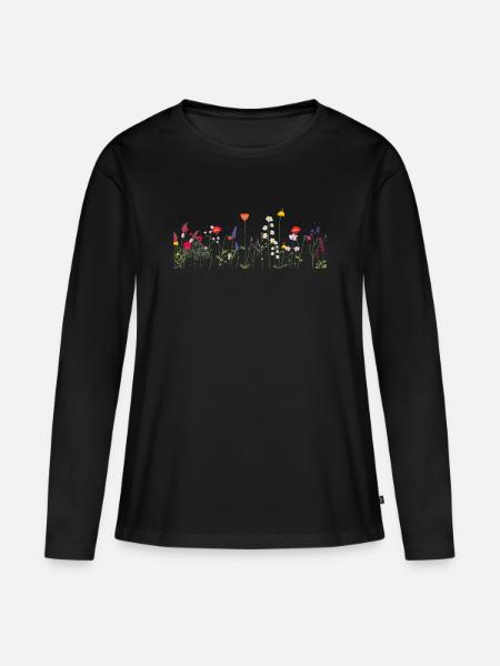 Wilde Blumen drucken - Frauen Premium Bio Langarmshirt - Schwarz