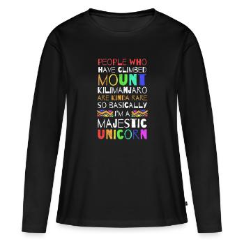 Ich habe den Kilimandscharo bestiegen, also bin ich im Grunde genommen A. - Frauen Premium Bio Langarmshirt - Schwarz - Vorne - Julia (174cm)