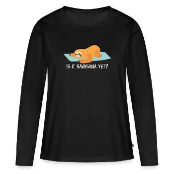 Est-ce encore Savasana? Paresse endormie dans la pose de yoga - T-shirt manches longues Premium bio Femme - noir - Devant - Julia (174cm)