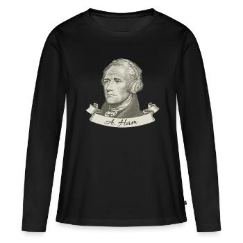 Hamilton écoute de la musique imprimer - drôle - T-shirt manches longues Premium bio Femme - noir - Devant - Julia (174cm)
