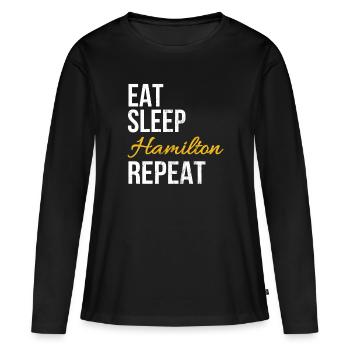 Eat Sleep Repeat Alexander Hamilton Repeat - Frauen Premium Bio Langarmshirt - Schwarz - Vorne - Julia (174cm)