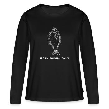 Barn Doors Only Halibut Fishing Pun Illustration - Women's Premium Organic Long Sleeve Shirt - black - Front - Julia (174cm)