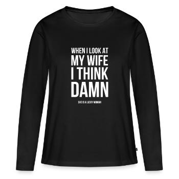 Mens Funny Dad Joke Quote Gift for Husband Father - Women's Premium Organic Long Sleeve Shirt - black - Front - Julia (174cm)