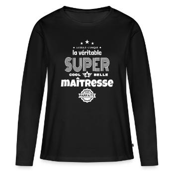 super maîtresse 100% parfaite t-shirt humour - T-shirt manches longues Premium bio Femme - noir - Devant - Julia (174cm)