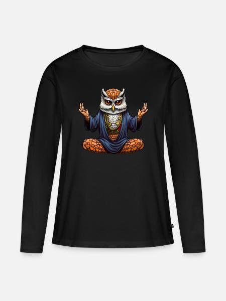 Yoga Eule - Frauen Premium Bio Langarmshirt - Schwarz
